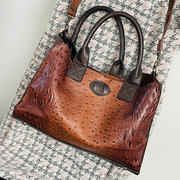 Handbags - Brown shoulder bag Faux crocodile leather tote bag Women's bags
